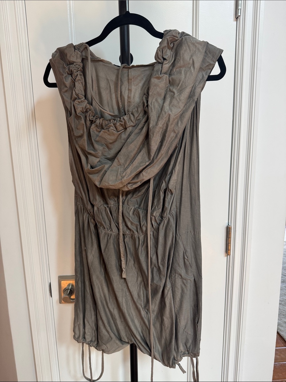 Demobaza Draped Sleeveless Hooded Tunic Jumpsuit in Taupe - Picture 3 of 3
